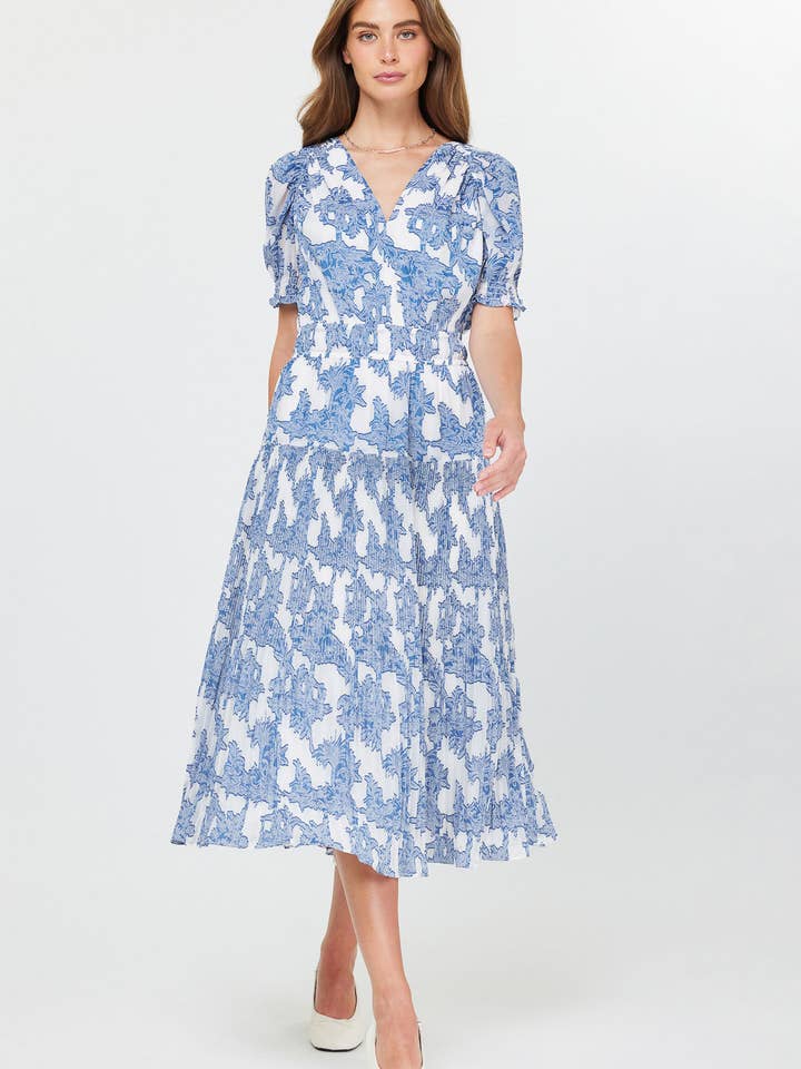 Floral Printed Pleated Midi Dress for wholesale by Current Air