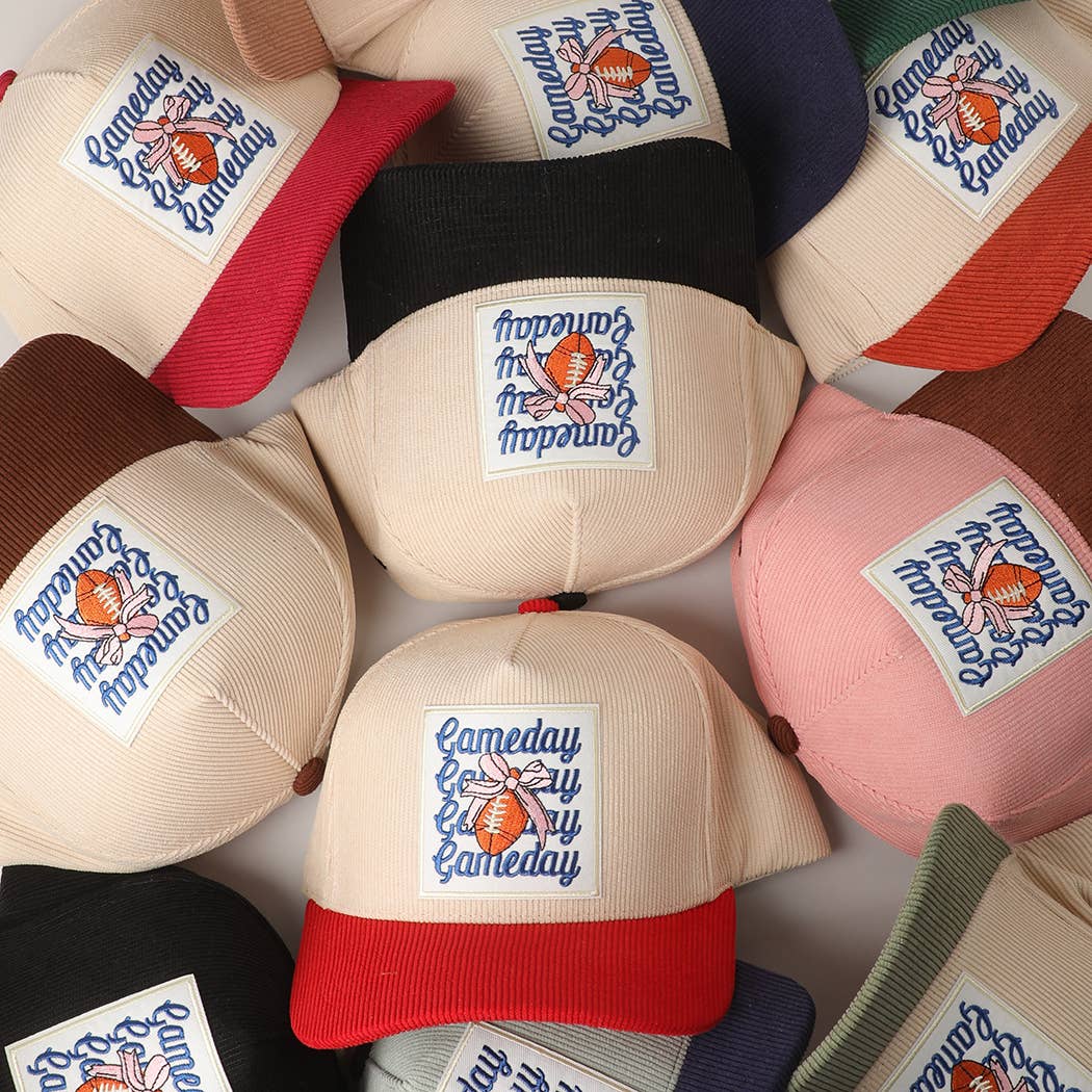 Fashion City - Wholesale Trucker Hat - Unisex - Gameday Football Bow Patch Corduroy Trucker Hat12