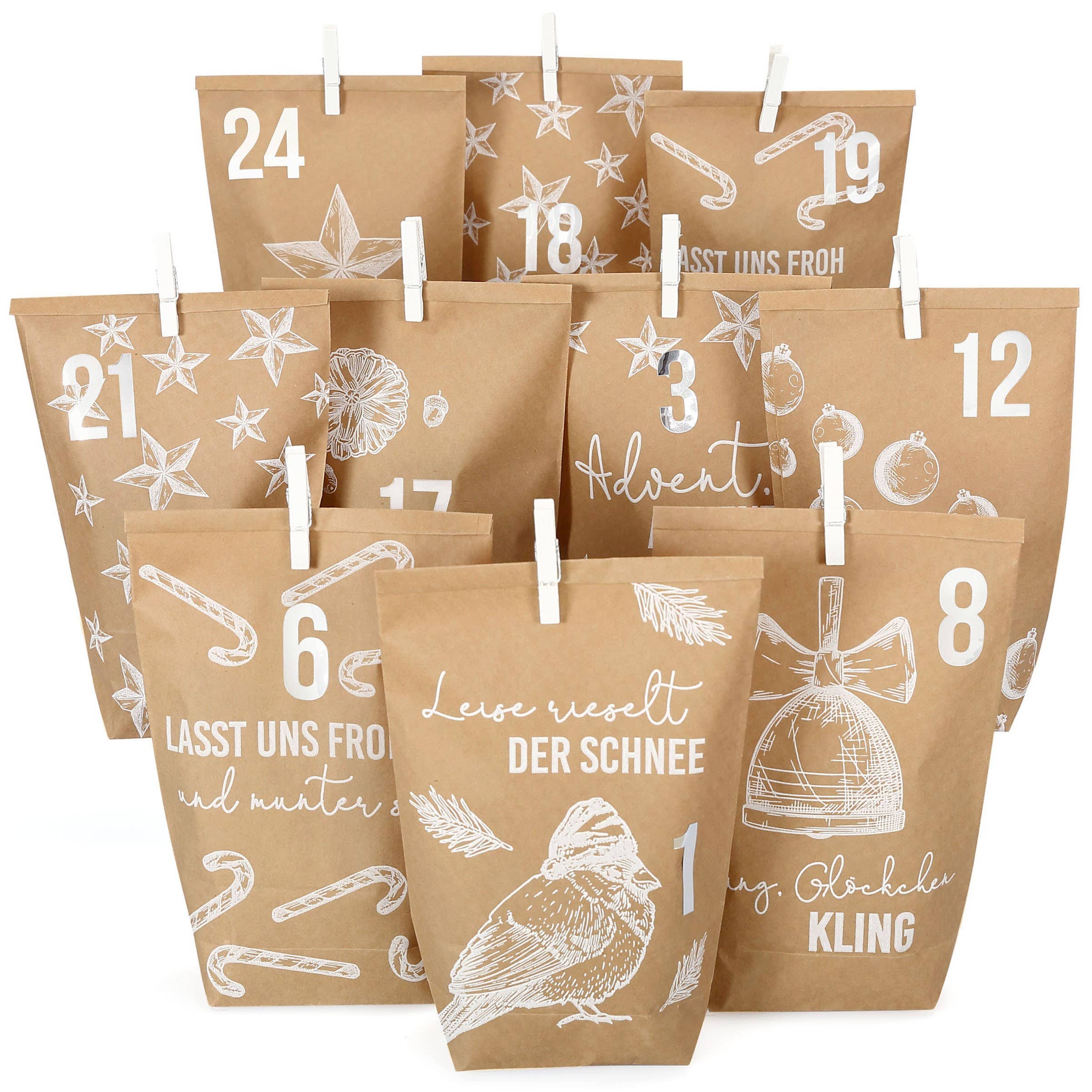 Papierdrachen - Wholesale Advent Calendar - Adv Printed wrapping paper bags - Set 144