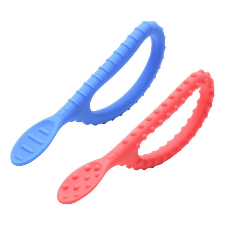 Special Supplies Duo Spoon Loops Oral Motor Therapy Tools, 2 Pack, Textured Stimulation and Sensory Input Treatment for Babies, Toddlers or Kids, BPA Free Silicone with Flexible, Easy Handle-Red & Blue for wholesale by Special Supplies