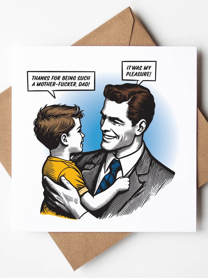 Tak fordi du er sådan en mother-fucker, far! Det var mig en fornøjelse! Sjov fars dags kort (pakke med 6) for engroshandel hos Sweary Card Lady