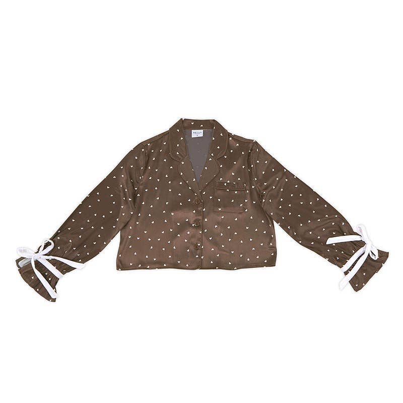 Angle - Wholesale Sleepwear Set - Women's - Short PJ + Velvet Ties - Hearts1