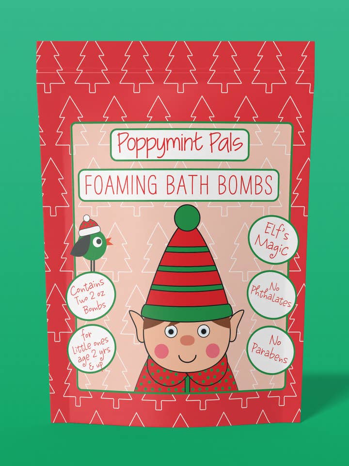 Elf Christmas Foaming Bath Bombs for wholesale by Laki Naturals