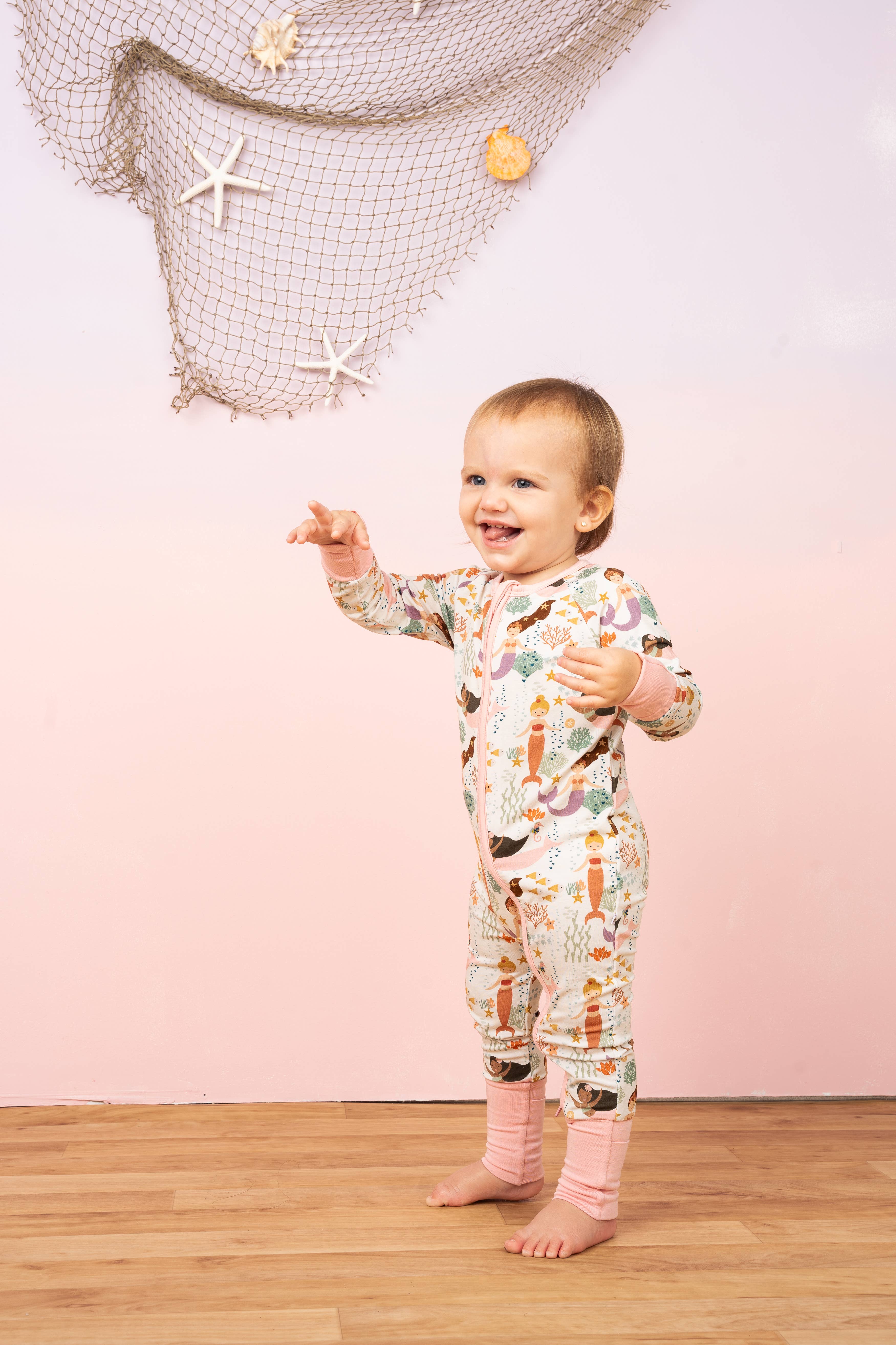 Emerson and Friends - Wholesale Sleepsuit - Baby - Making Waves Mermaids Coastal Bamboo Baby Pajamas Convertible Romper1