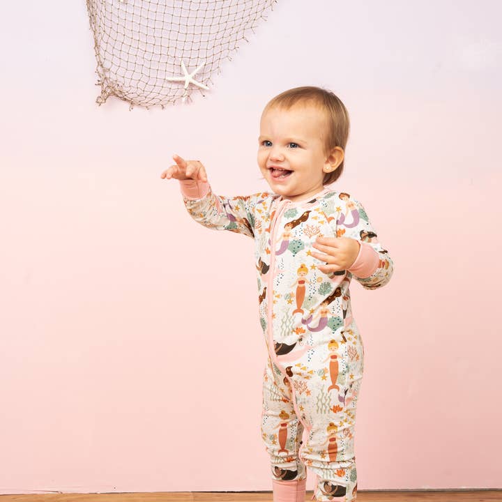 Emerson and Friends - Wholesale Sleepsuit - Baby - Making Waves Mermaids Coastal Bamboo Baby Pajamas Convertible Romper1