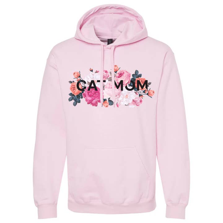 Floral Cat Mom Hooded Sweatshirt for wholesale by Perkie Prints