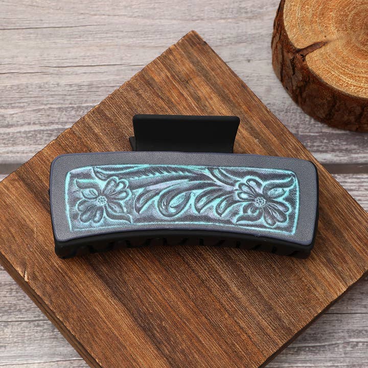 ACCITY - Wholesale Hair Clip - Women's - DENIM PATTERN LEATHER WESTERN HAIR CLAW CLIPS_CWASC1620