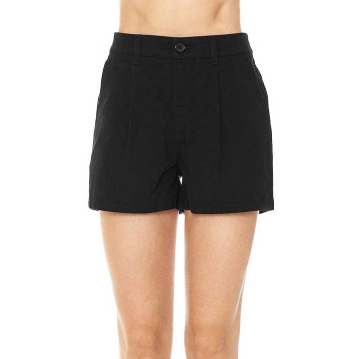 UP CLOTHING - Wholesale Shorts - Women's - COTTON TWILL PLEATED SHORTS W ELASTIC WAISTBAND