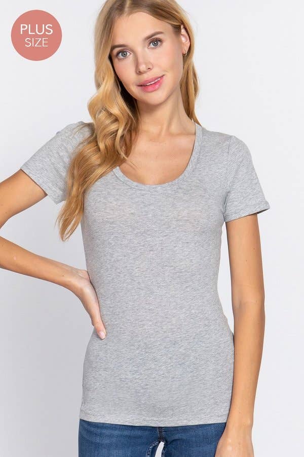 Active Basic | Active USA - Vente T-shirt – femme - [GRANDE TAILLE] Haut à manches courtes en jersey de coton à encolure dégagée43