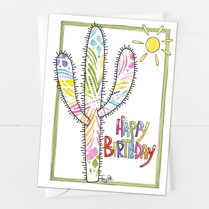 Saguaro Watercolor Stencil | Birthday Card for wholesale by Zinnia Sky Studio LLC