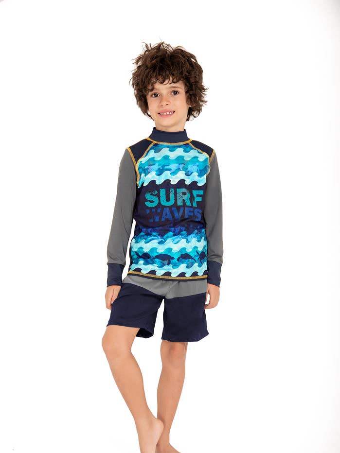 Long Sleeve Swim Set: Rashguard with Board Shorts724 for wholesale by Color Fingers