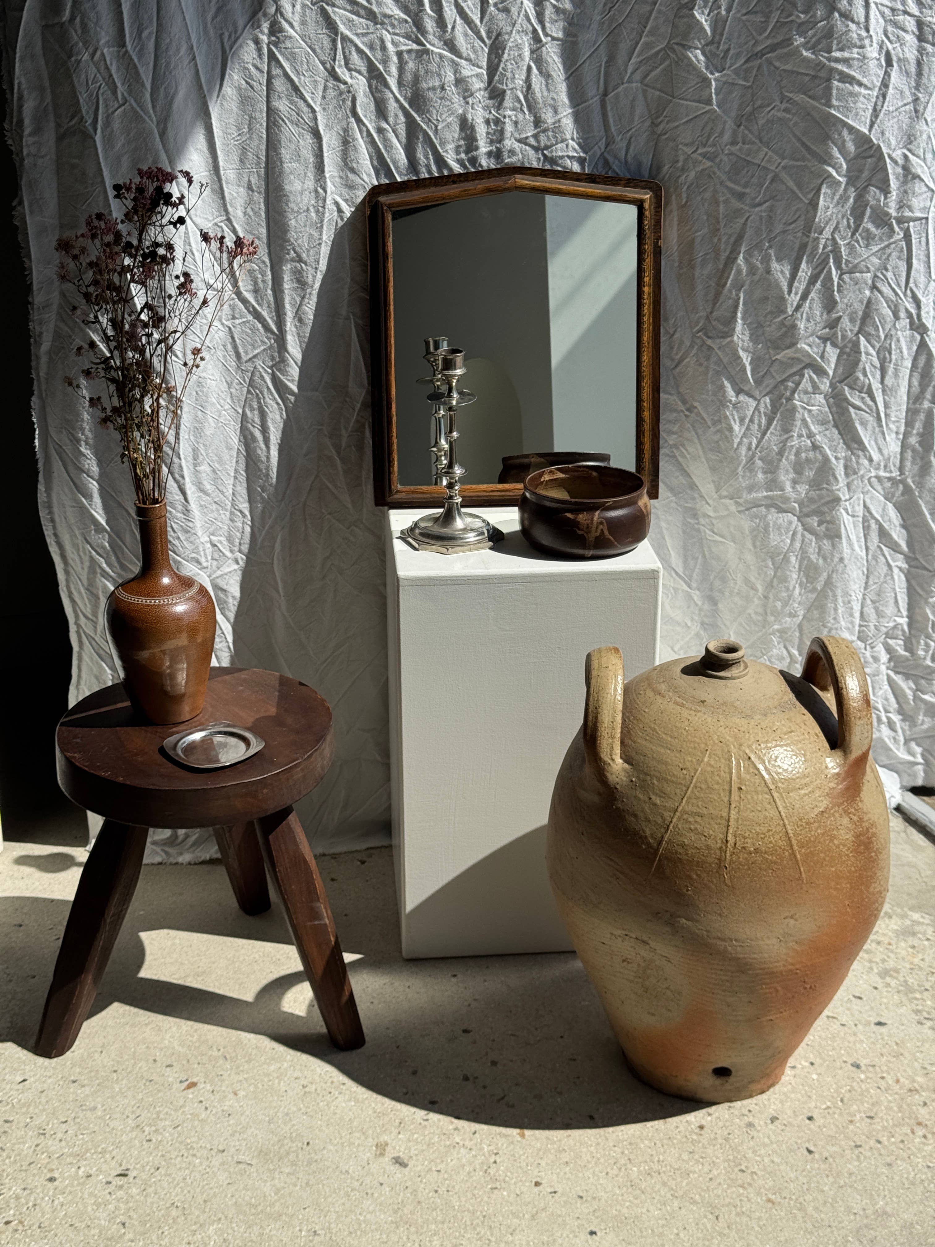 Brown Small antique English rectangular mirror with pediment for wholesale on Faire12