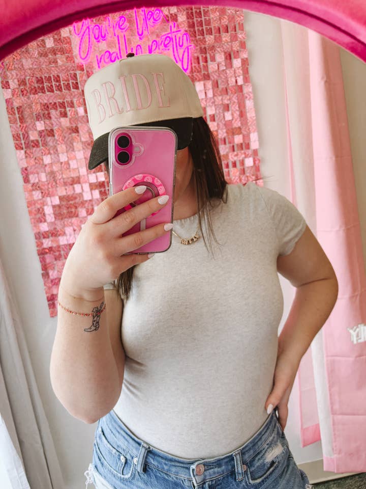 BRIDE Embroidered Trucker Hat | Trendy Two Tone Hat for wholesale by Graphic Tees & Co.