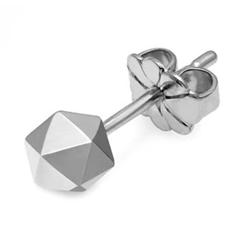 Boucle d'oreille à tige unique en forme d'icosaèdre - Argent pour la vente par Myia Bonner