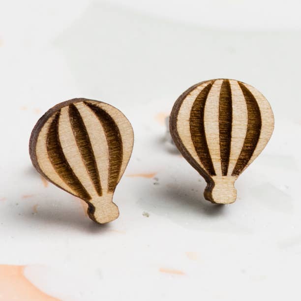 Wooden Hot Air Balloon Stud Earrings for wholesale by Ginger Pickle