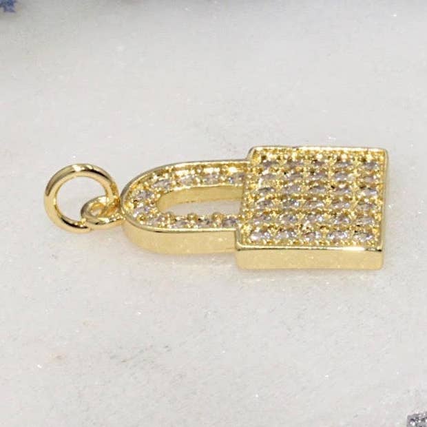 Colorful Micron Pave Cubic Zirconia Lock with Detailed Back Pendant for wholesale by Cherie by Cherie