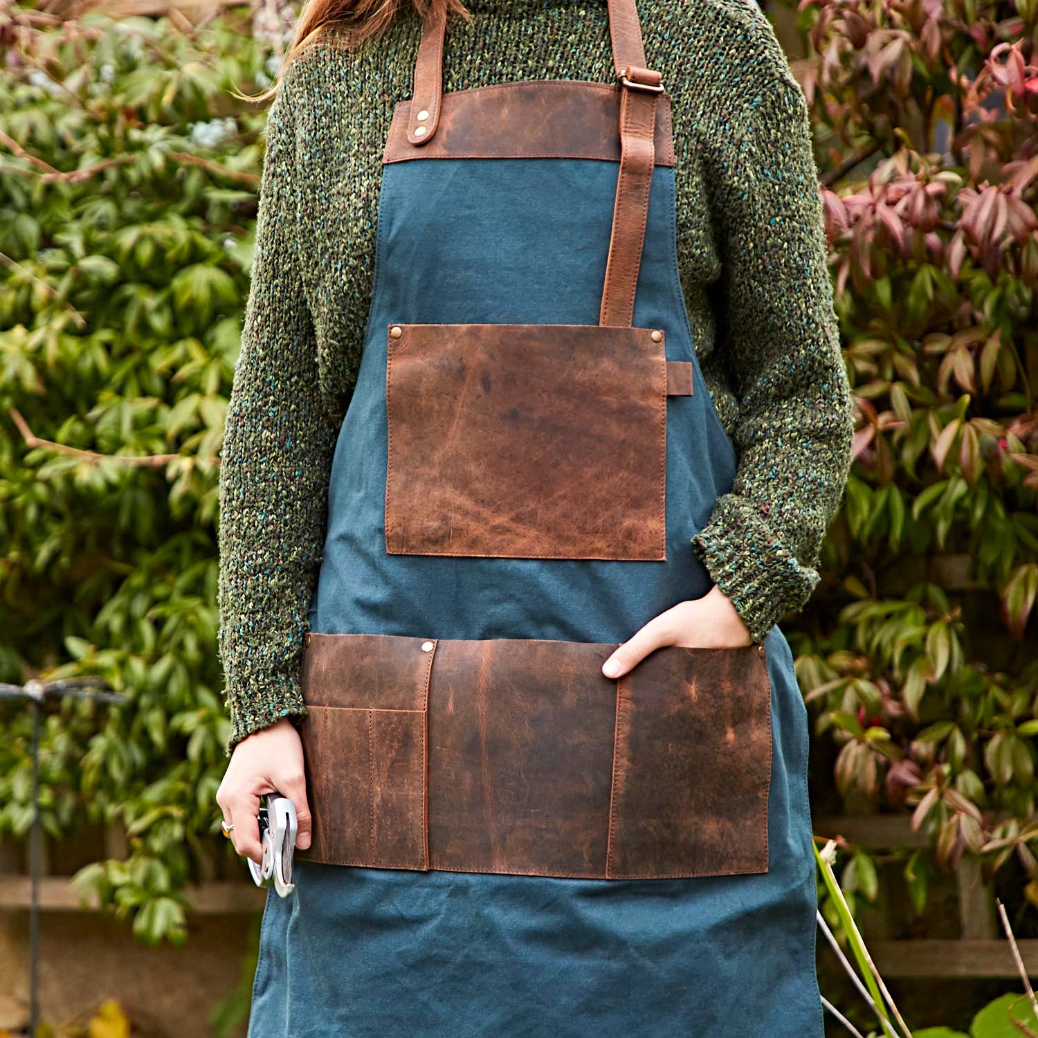 The Paper High Gift Company Limited - Wholesale Apron - Blue Canvas and Leather Apron - Handmade0