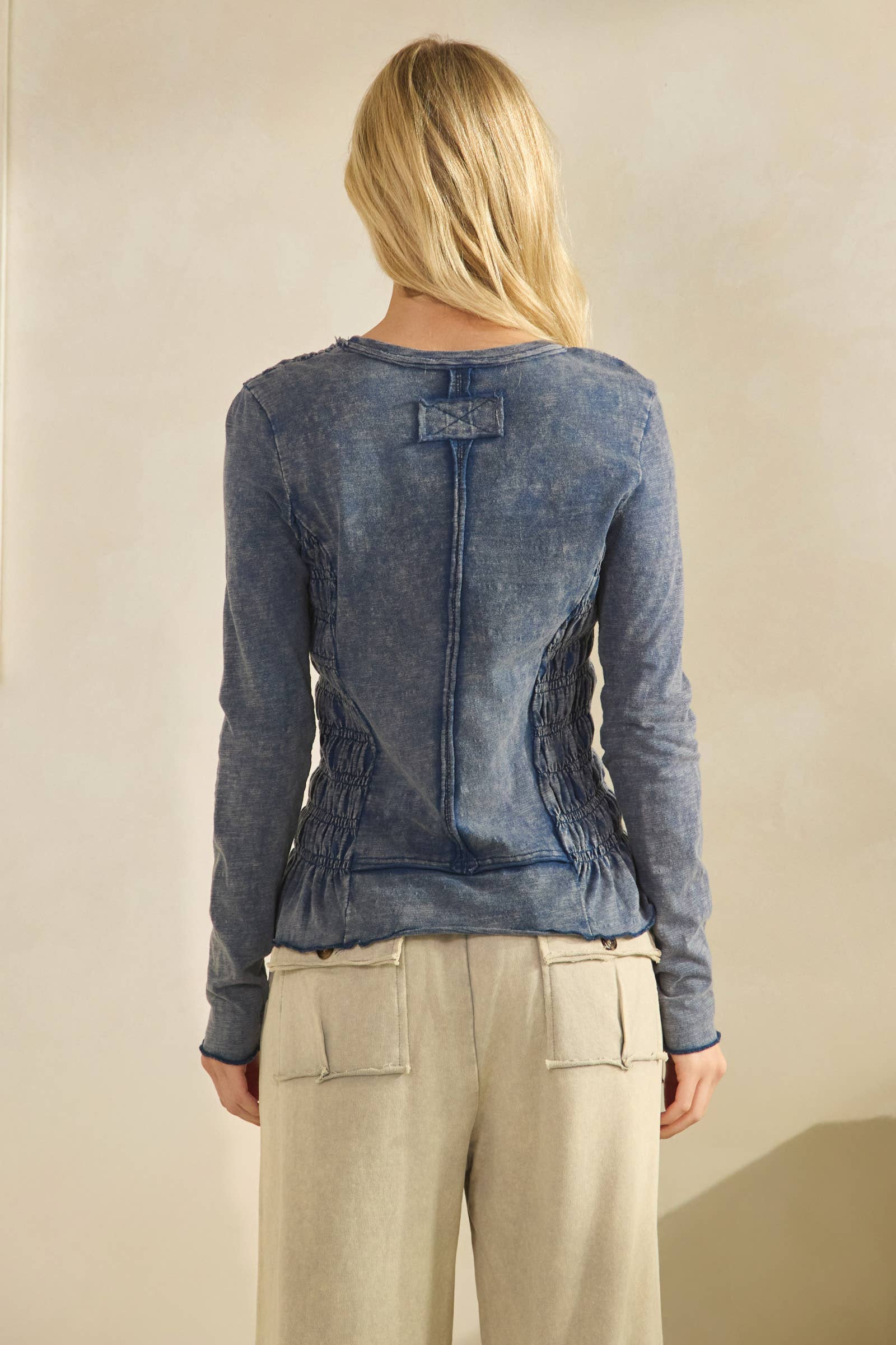 Sage + Fig - Wholesale Knit Top - Women's - SMOCKED PEPLUM LONG SLEEVE TOP (ST7986) 14