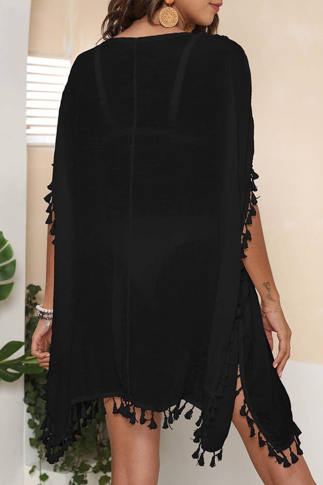 UNISHE - Wholesale Kimono - Women's - Plain Crochet Fringe Hem Kimono OYM0493