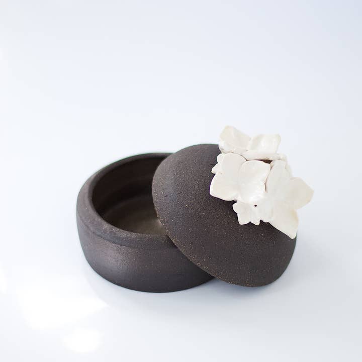 Erica Moore Pottery - Wholesale Decorative Jar - Charcoal Blossom Lidded Jar1