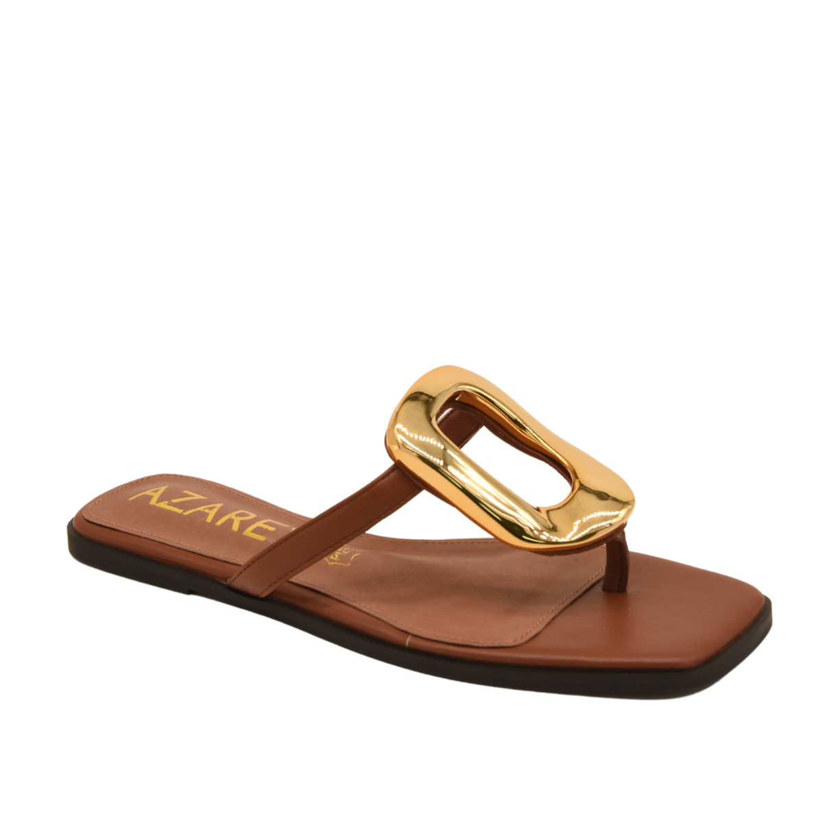 Azarey - Wholesale Sandals - Women's - Black flat sandal with gold metallic detail4