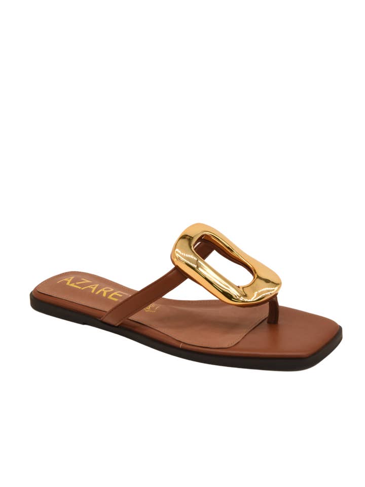 Azarey - Wholesale Sandals - Women's - Black flat sandal with gold metallic detail4