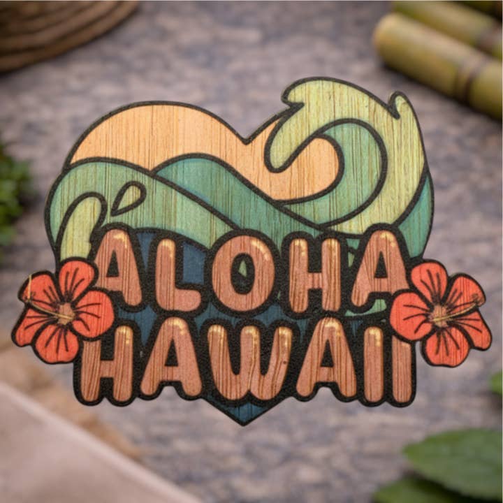 Aloha Hawaii Wave for wholesale by Bamboo Wood Stickers
