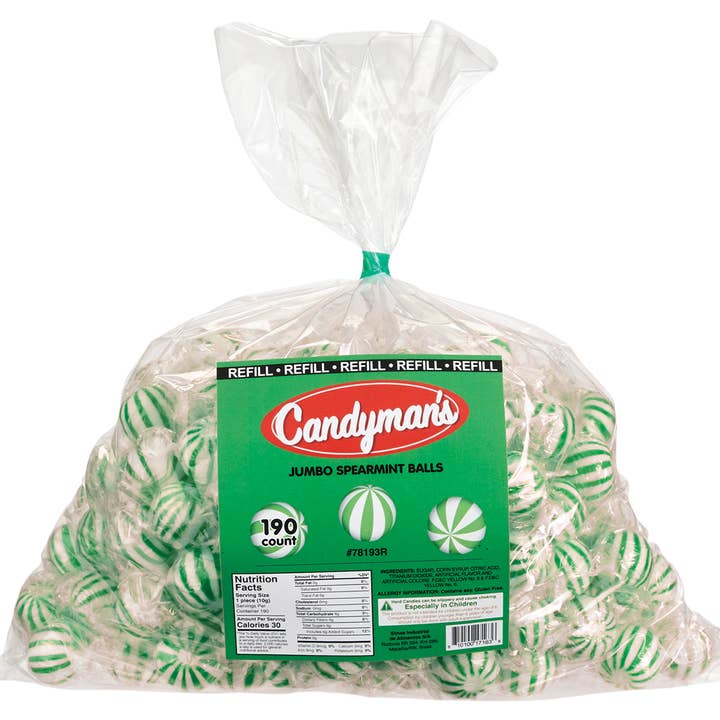 Candyman's Jumbo Spearmint Candy Balls Refill Bag for wholesale by Kelli's
