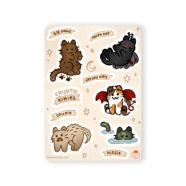 Cryptid Kitties Sticker Sheet for wholesale by The Stray Shop