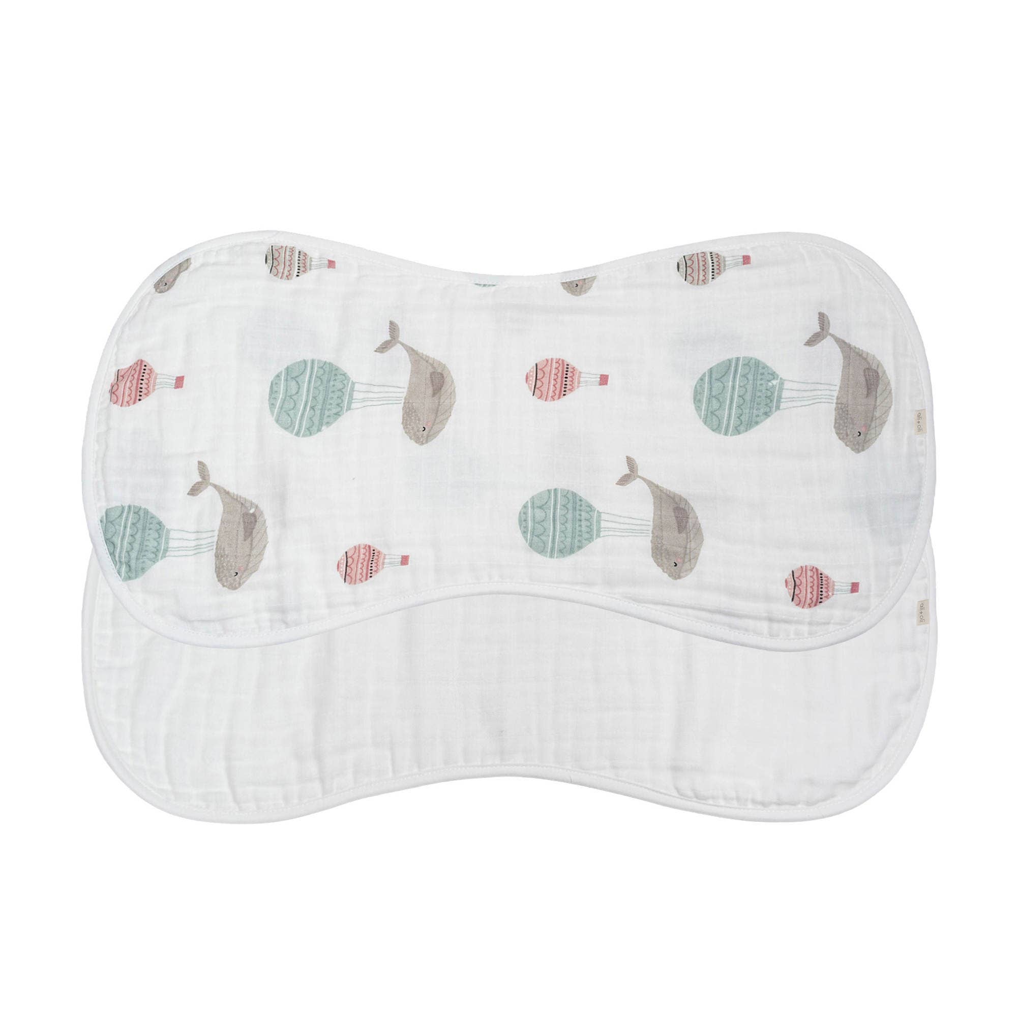 Ali+Oli - Wholesale Spuugdoekjesset - Baby - Set van 2 stuks mousseline spuugdoeken van bamboe (walvis/wit)1