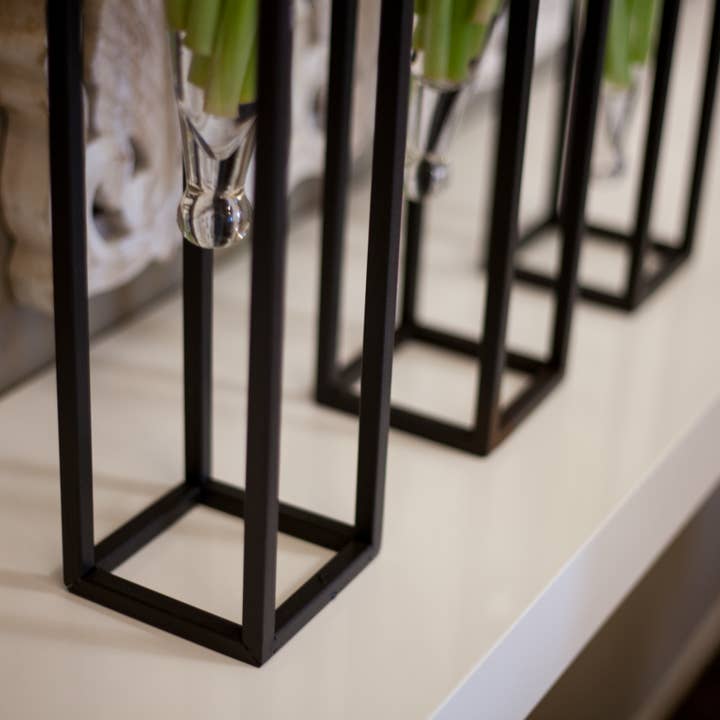 Danya B - Wholesale Vase - Danya B. Set of 3 Clear Amphorae Vases on Square Tubing Met3