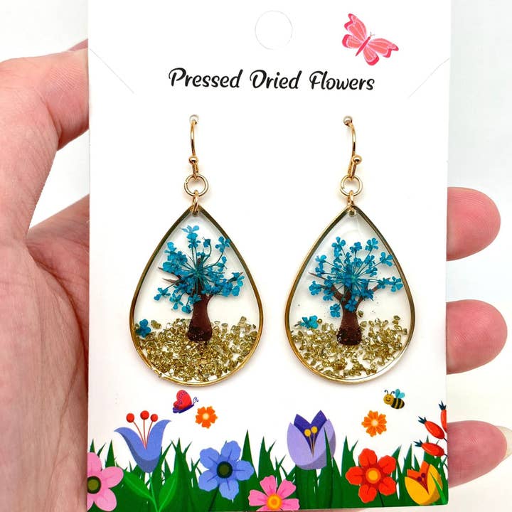 Mio Queena - Wholesale Dangle earrings - Tree of Life Dried Flowers Teardrop Charm Earrings - PDF