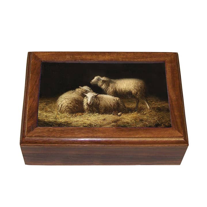 Madison Bay Co. - Historical Home Decor Reproductions - Vendita all'ingrosso Scatole decorative - Scatola Decorativa Vintage in Legno per Gioielli con Pecore nel Fieno