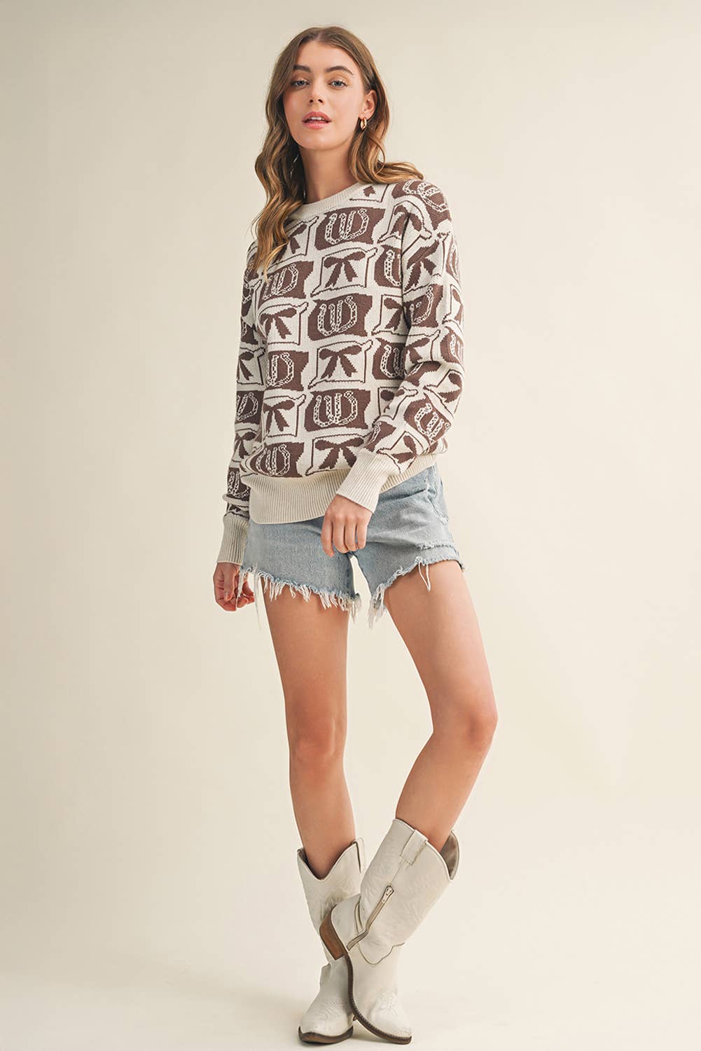 Aapparella - Wholesale Knit Sweater - Women's - Bows & Horseshoes  Fashion Western Pattern Sweater | S-4X6