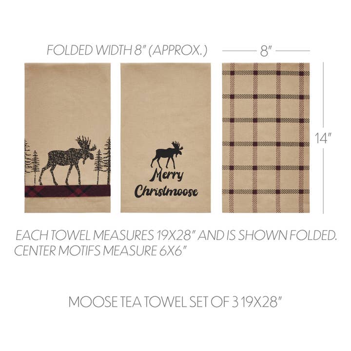 VHC Brands - Wholesale Tea Towel - Cumberland Moose Tea Towel Set of 3 19x28