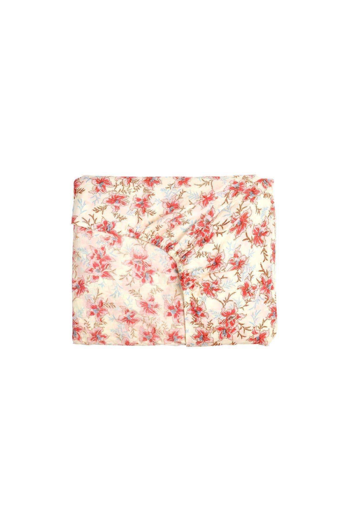 Fleurs de framboisier Nicole Fitted Sheet - Bed linen - flowers - cream - red for wholesale on Faire2