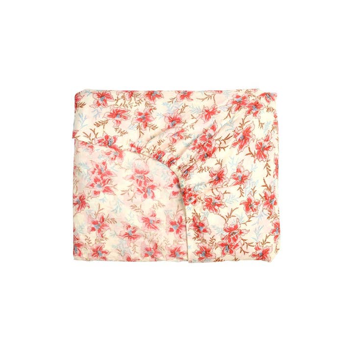 Fleurs de framboisier Nicole Fitted Sheet - Bed linen - flowers - cream - red for wholesale on Faire2