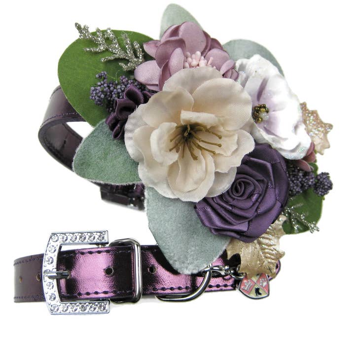 Floral Plum Dog Collar | The Othelia for wholesale by House of FurBaby