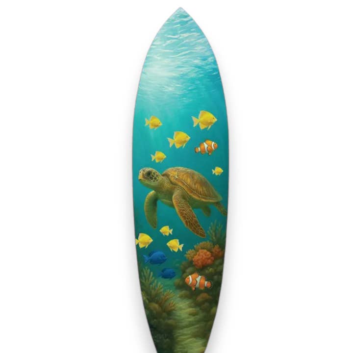Udendørs vægkunst med havskildpadde-surfbræt, vejrbestandig for engroshandel hos JennyGems
