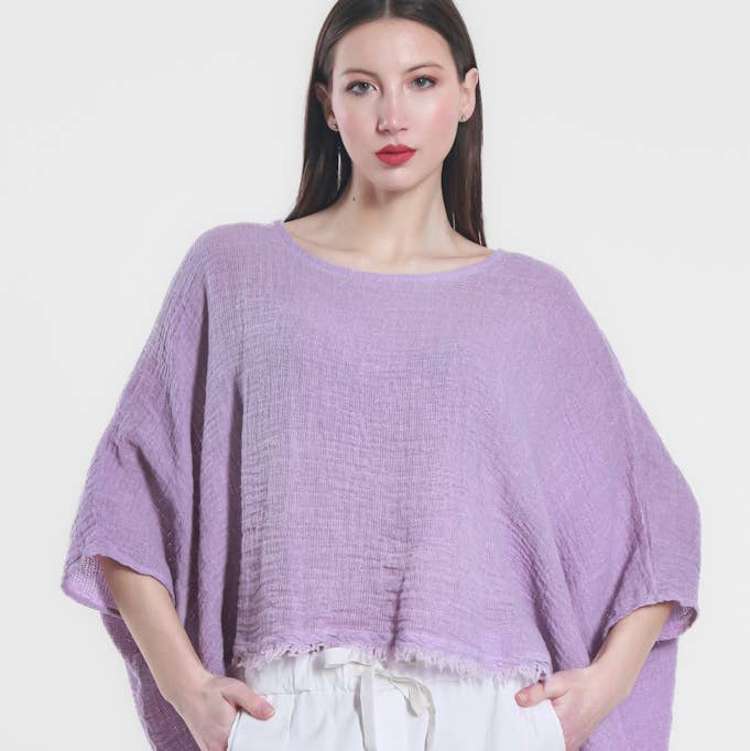 Archer Loose Gauze Raw Edge Top (BQ162) for wholesale by TINA Stephens Italy/Tees By Tina