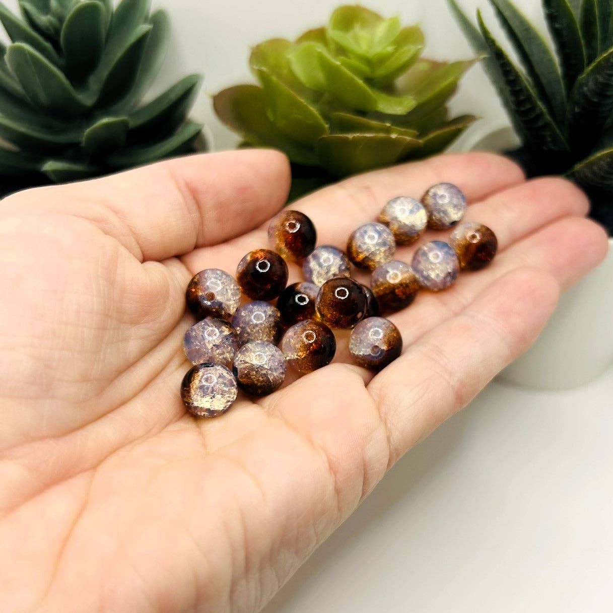 Guerrilla Charm - Wholesale Beads - 10mm Brown and Clear Crackle Glass Beads1
