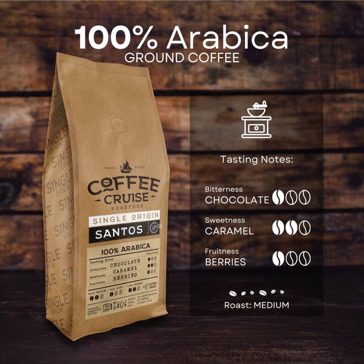 Lukata LTD – wholesale Kaffebönor – COFFEE CRUISE Santos Kaffebönor 1kg - Medelrostning - Aromakameller - För alla kaffemaskiner - 100% Arabica