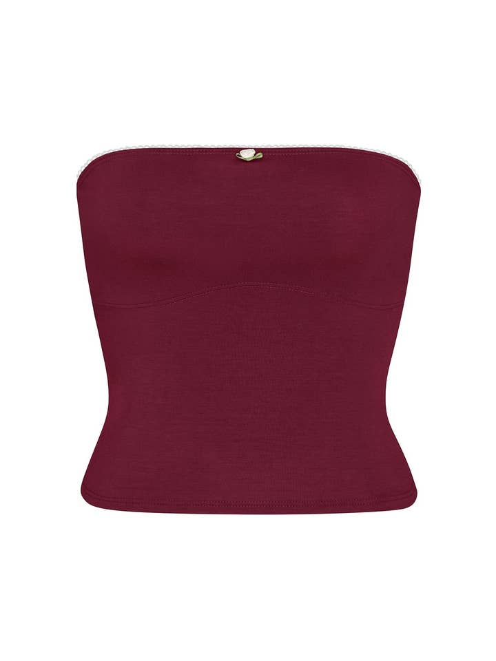 LINED CONTOUR TUBE TOP IN BORDEAUX for wholesale on Faire