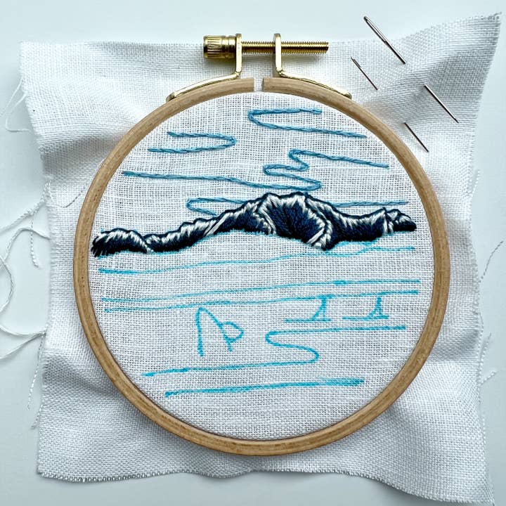 Rosanna Diggs Embroidery - Wholesale Embroidery/Cross Stitch Supplies - Orcas in the Sound Landscape Embroidery Kit for Beginners5