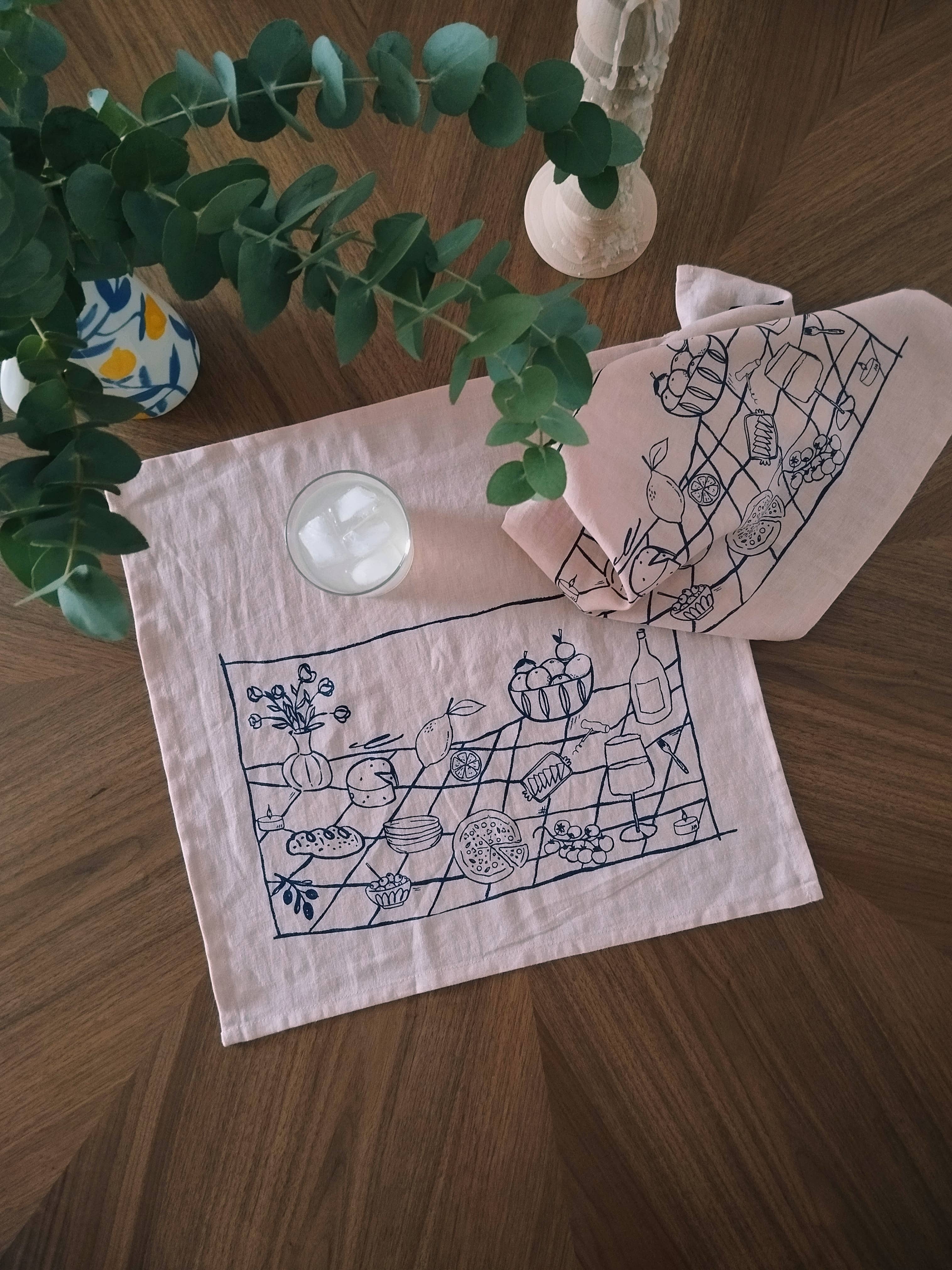 The Ink Job - Wholesale Tea Towel - Picnic Print Linen Kitchen Towel1