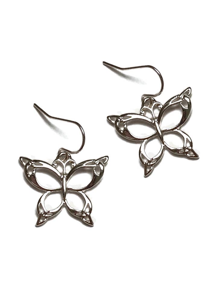 Hängelohrringe mit Schmetterlingsmotiv aus Rhodium für den Großhandel von Juniper Wish