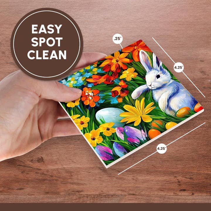 3dRose - Wholesale Coasters - 3dRose, White Easter bunny, eggs, flowers. The magic of the spring garden, Coaster6