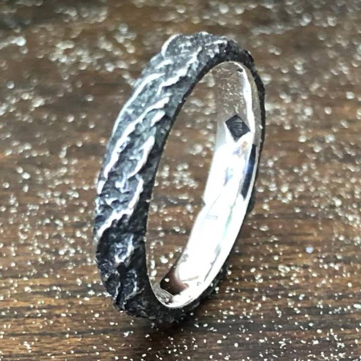Thin Black Mountain Silver Ring for wholesale by WoodenGold