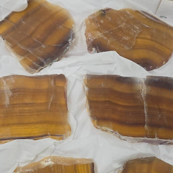 7pcs Fluorite Slabs ~ Bulk Polished Crystals ~ Mineral Flats for wholesale by Aquamarine Daydream Wholesale