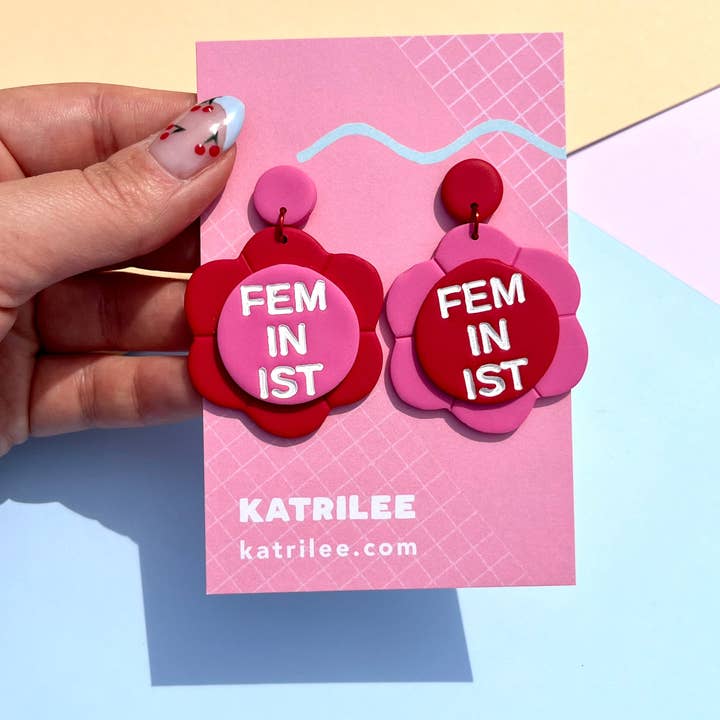 Katrilee – wholesale Hängande örhängen – Feministiska blommor Polymer Clay Dangle Örhängen